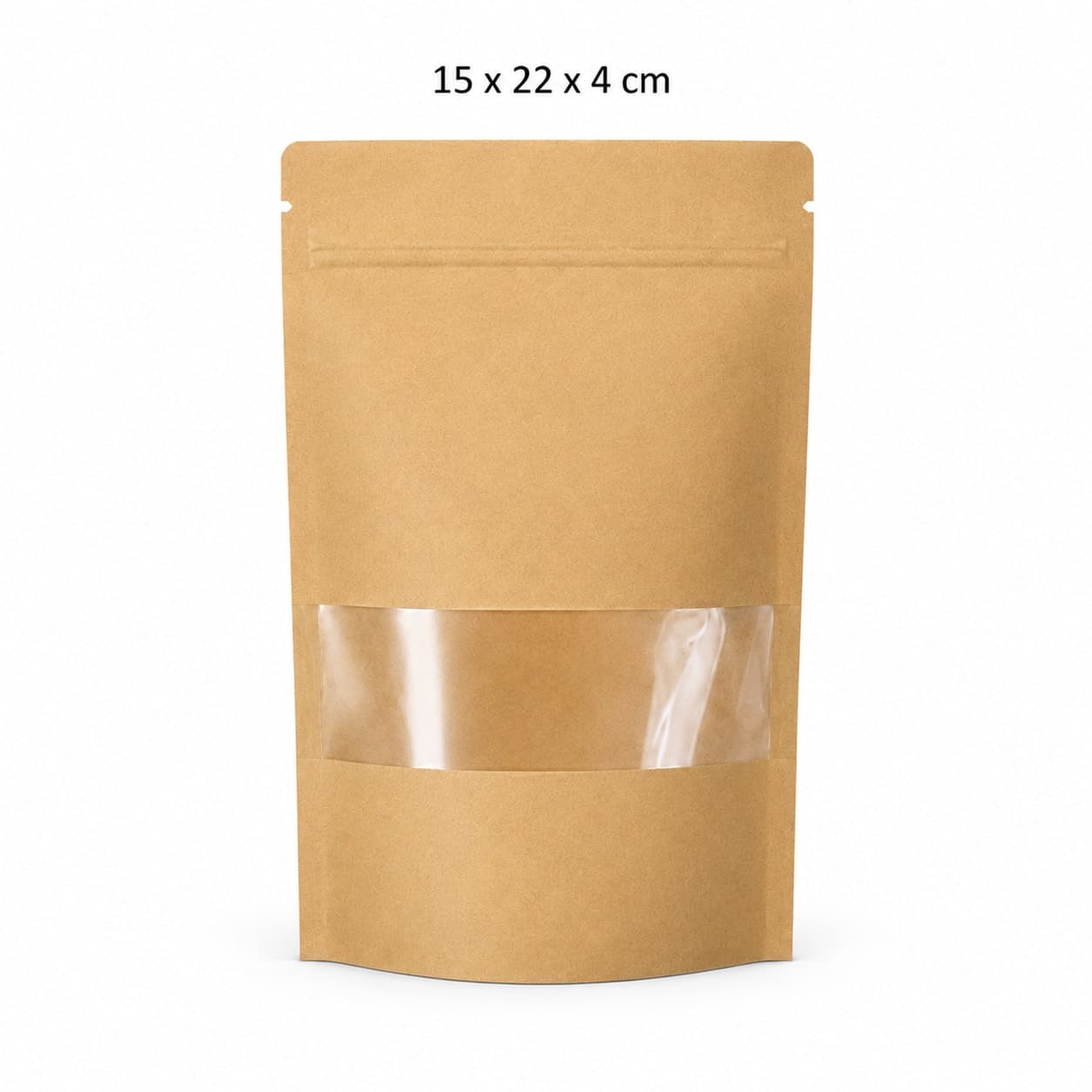 Oynali va zip-lokli kraft doypak paket (15x22x4 sm) — quruq mahsulotlar uchun