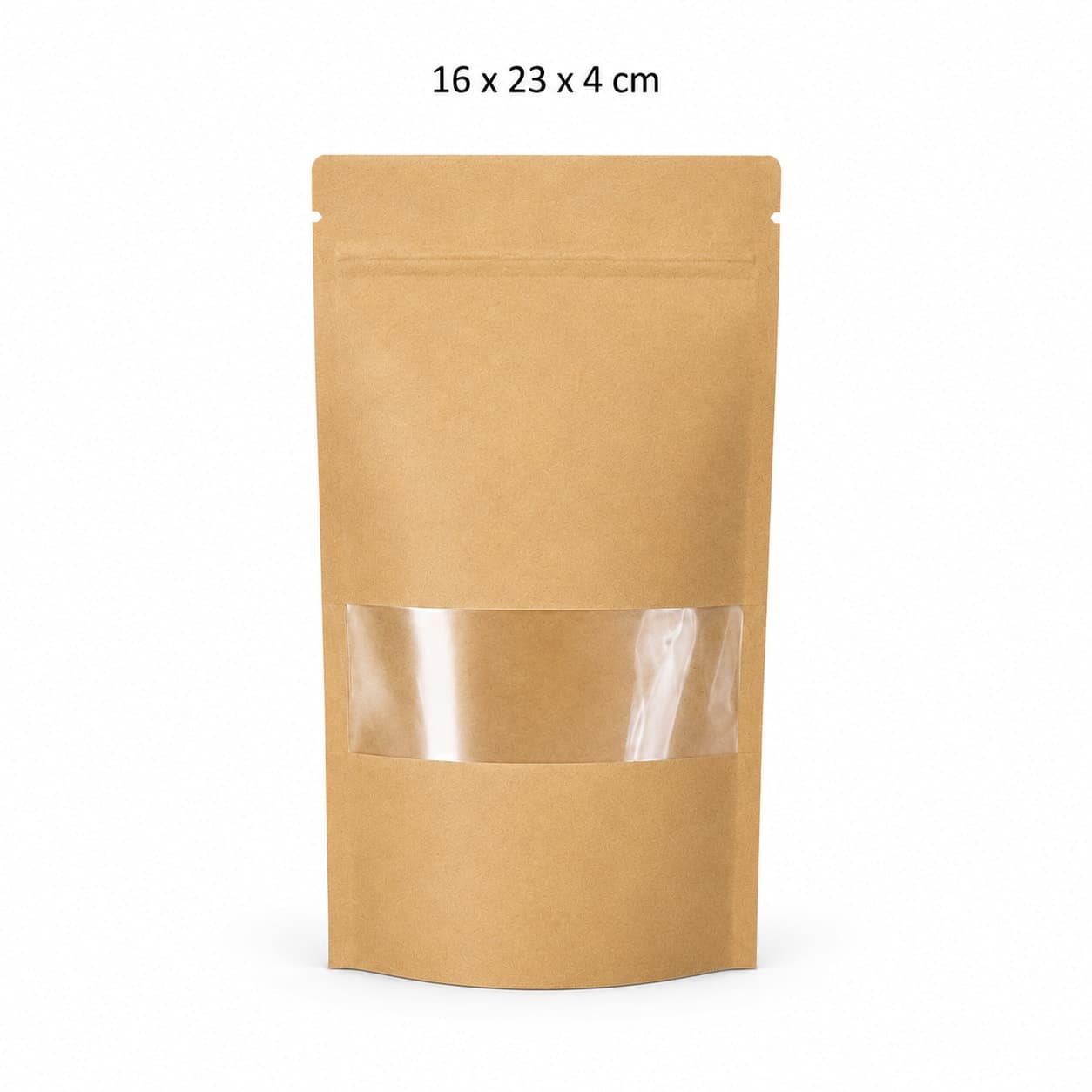 Oynali va zip-lokli kraft doypak paket (16x23x4 sm) — quruq mahsulotlar uchun