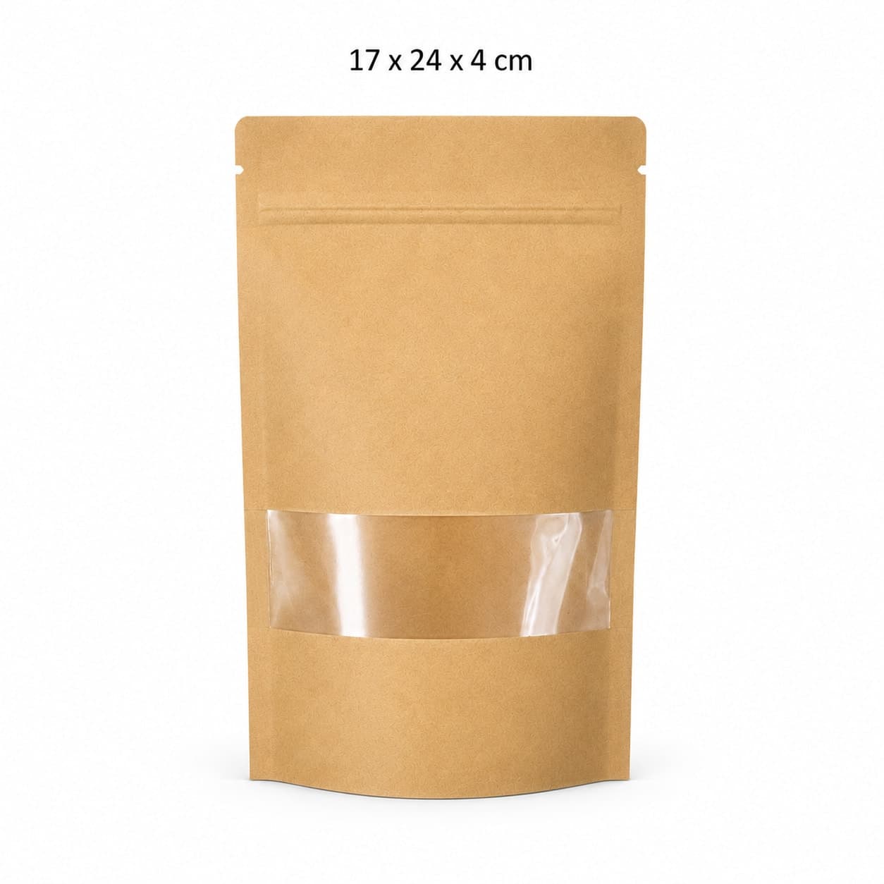 Oynali va zip-lokli kraft doypak paket (17x24x4 sm) — quruq mahsulotlar uchun