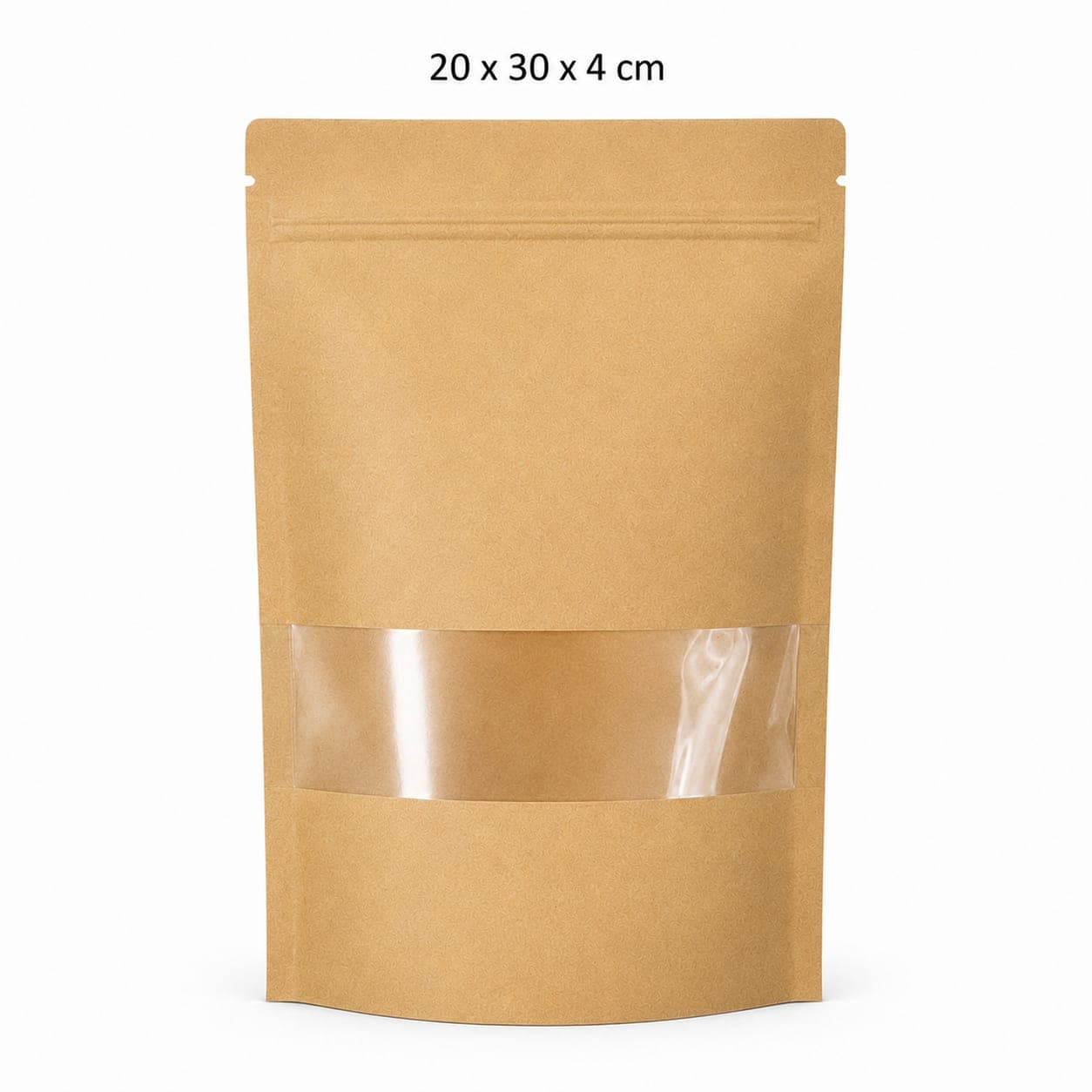 Oynali va zip-lokli kraft doypak paket (20x30x4 sm) — quruq mahsulotlar uchun